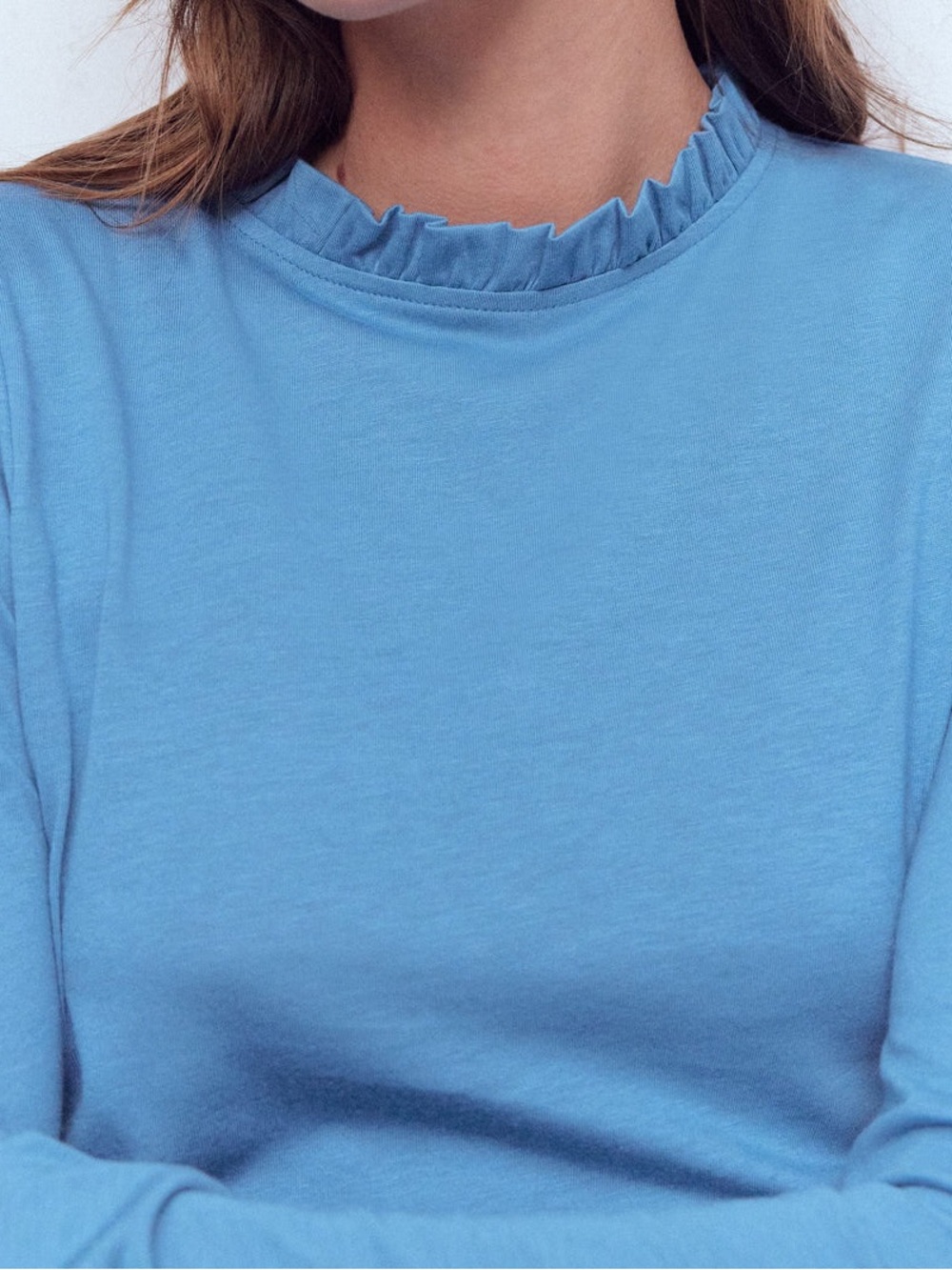 NWT - Boden - Ruffled Mock Neck Women's Top in Light Blue